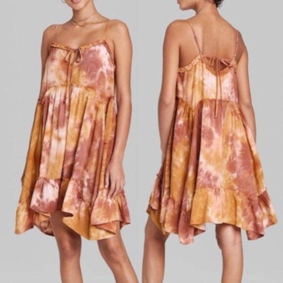 WILD FABLE Mauve Pink Orange Tie Dye Sleeveless Boho Mini Swing Babydoll Dress - Picture 1 of 14